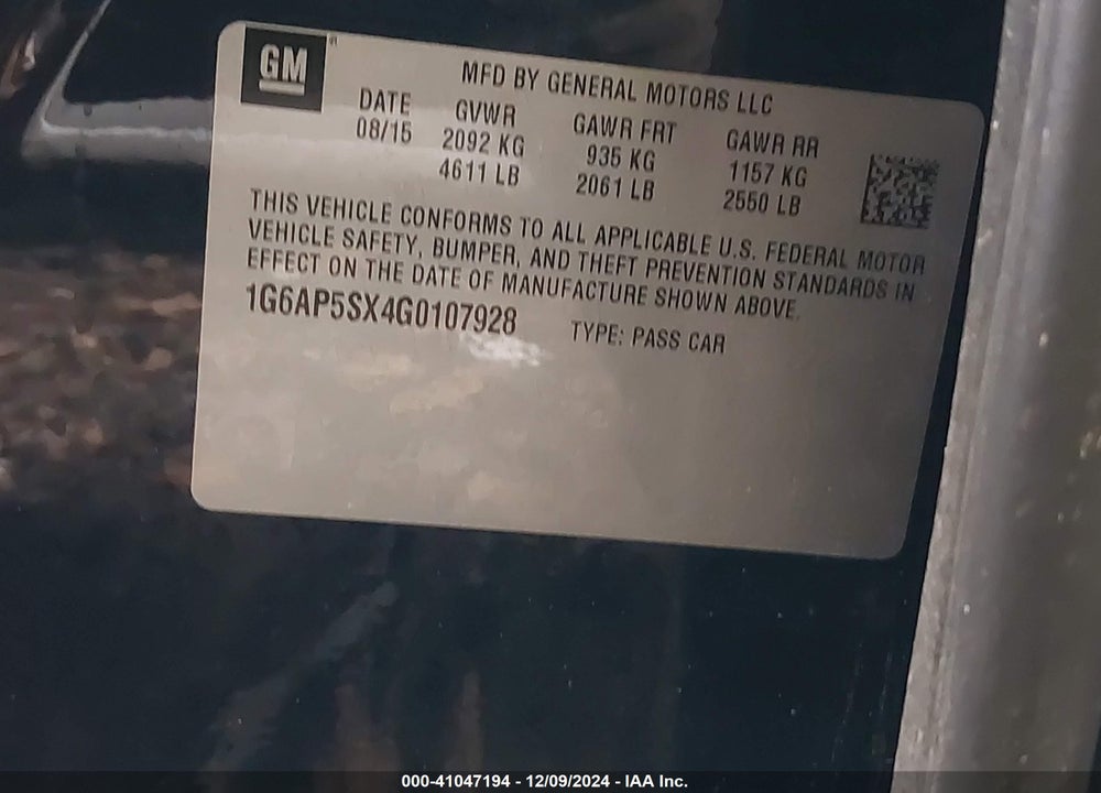 2016 CADILLAC CTS STANDARD VIN: 1G6AP5SX4G0107928