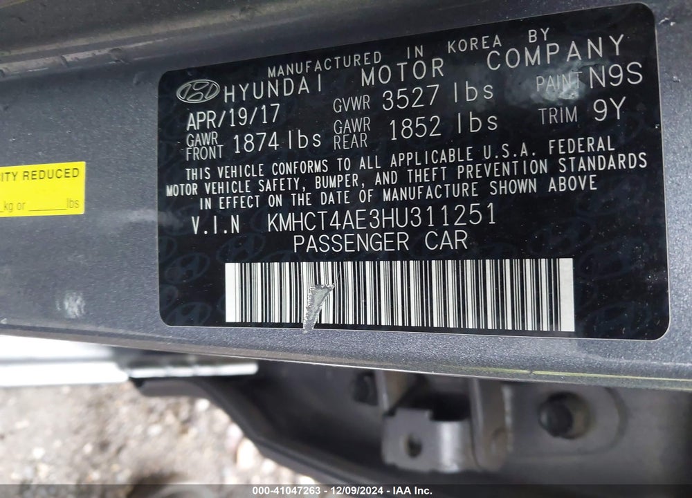 2017 HYUNDAI ACCENT SE VIN: KMHCT4AE3HU311251