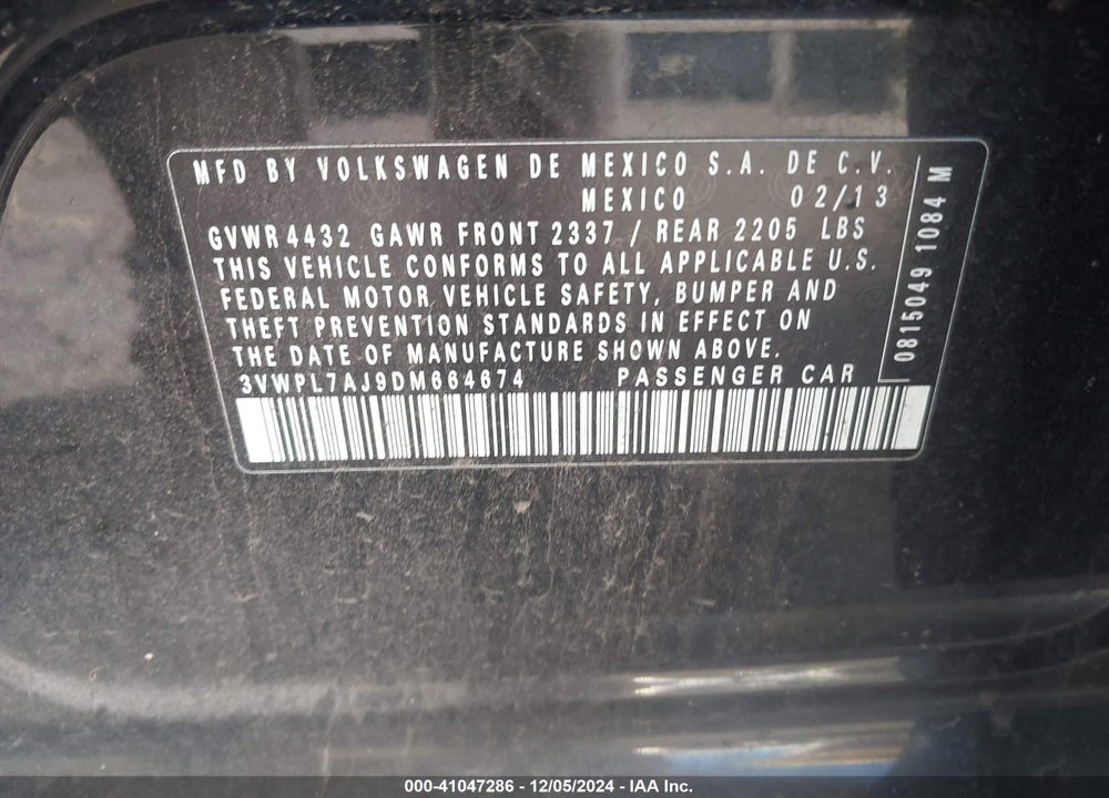 2013 VOLKSWAGEN JETTA SPORTWAGEN 2.0L TDI VIN: 3VWPL7AJ9DM664674