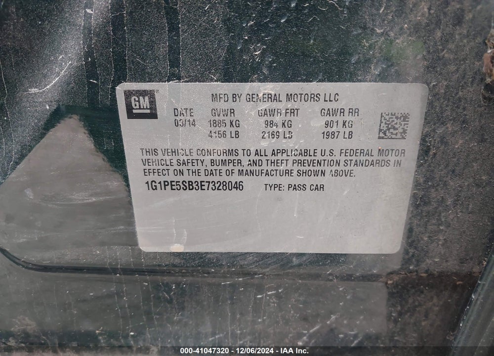 2014 CHEVROLET CRUZE 2LT AUTO VIN: 1G1PE5SB3E7328046