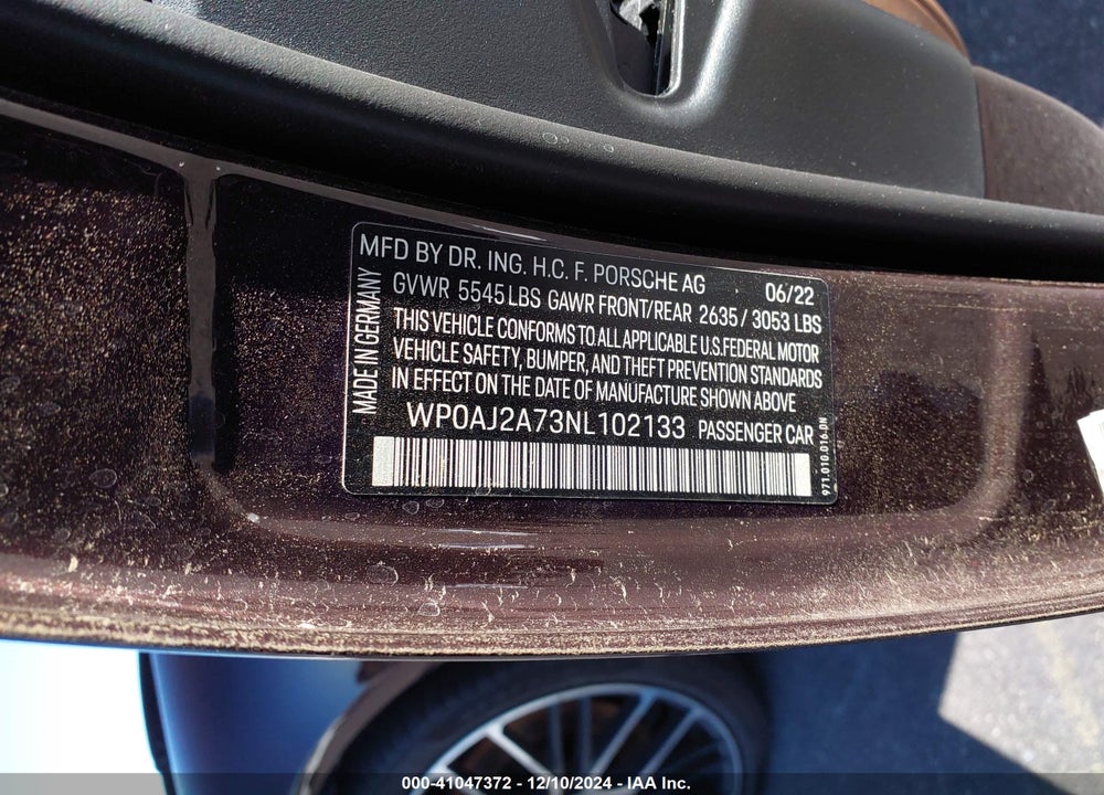 2022 PORSCHE PANAMERA 4/4 PLATINUM EDITION/PLATINUM EDITION VIN: WP0AJ2A73NL102133
