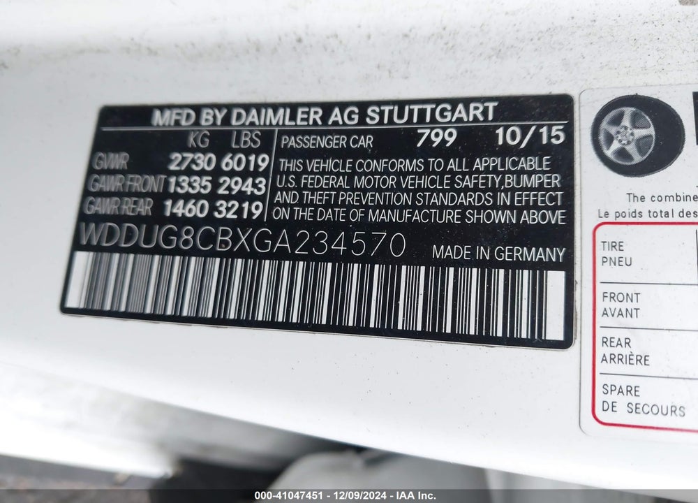2016 MERCEDES-BENZ S 550 VIN: WDDUG8CBXGA234570