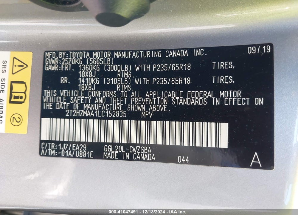 2020 LEXUS RX 350 VIN: 2T2HZMAA1LC152835
