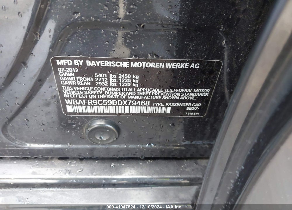 2013 BMW 550I VIN: WBAFR9C59DDX79468
