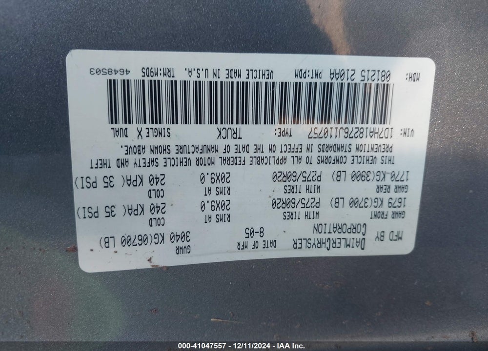 2006 DODGE RAM 1500 SLT VIN: 1D7HA18276J110757