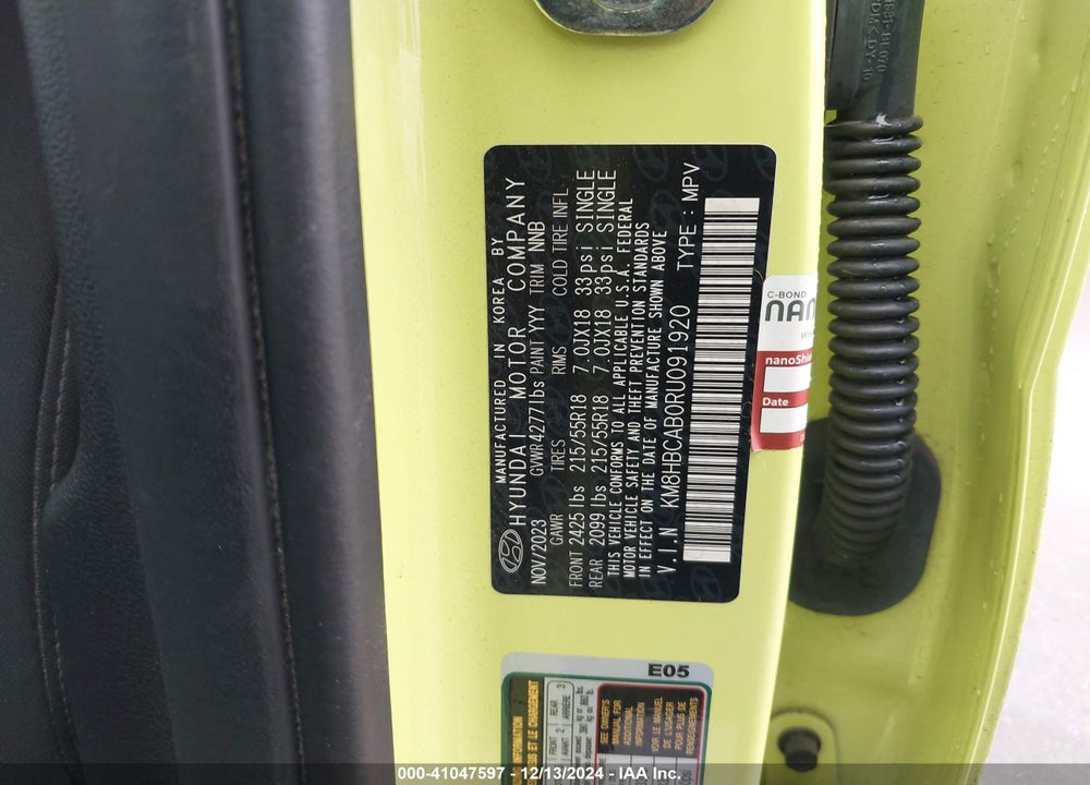 2024 HYUNDAI KONA SEL VIN: KM8HBCAB0RU091920