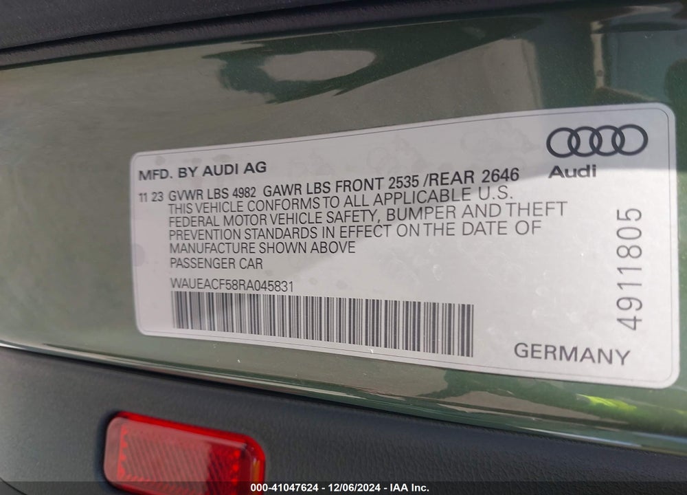 2024 AUDI A5 SPORTBACK VIN: WAUEACF58RA045831