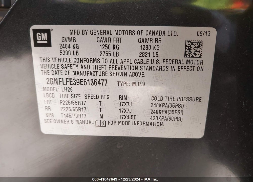 2014 CHEVROLET EQUINOX VIN: 2GNFLFE39E6136477