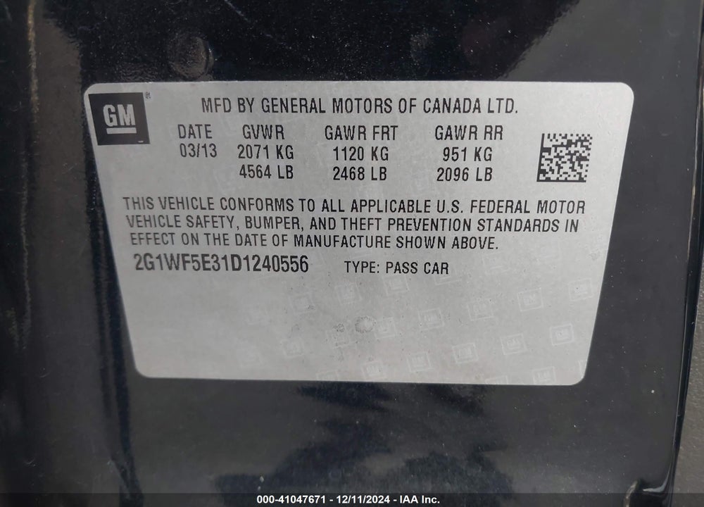 2013 CHEVROLET IMPALA LS VIN: 2G1WF5E31D1240556