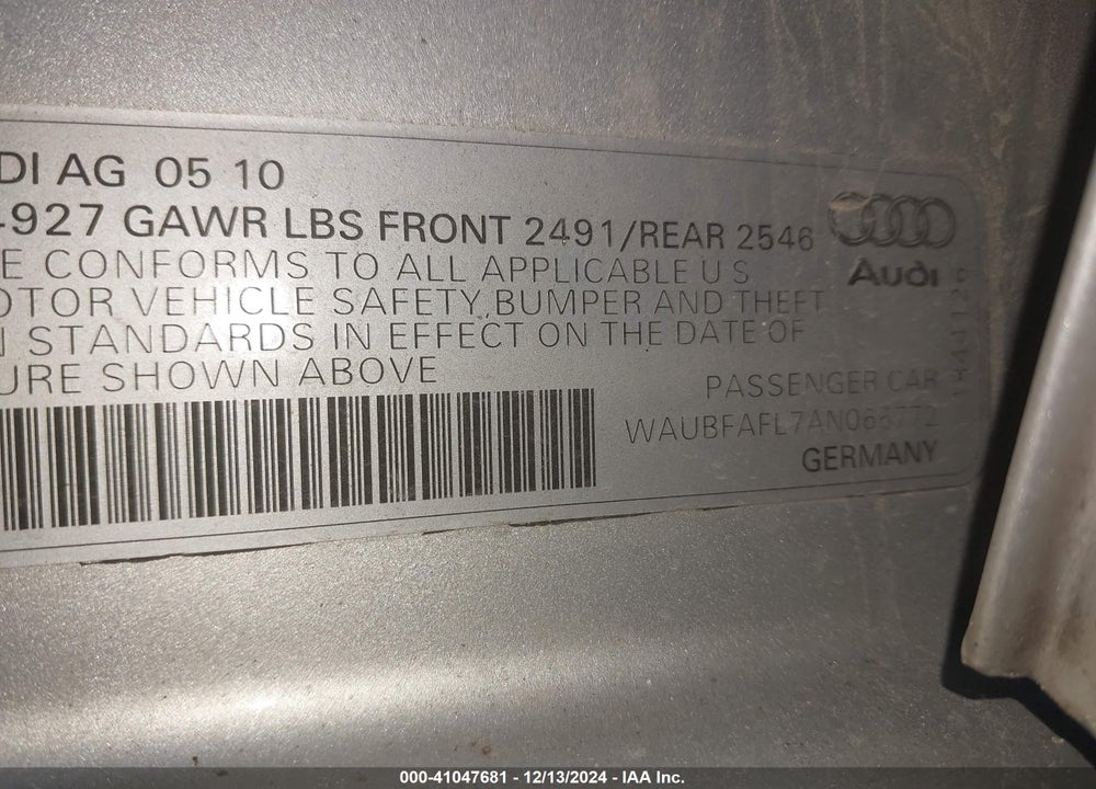2010 AUDI A4 VIN: WAUBFAFL7AN066772
