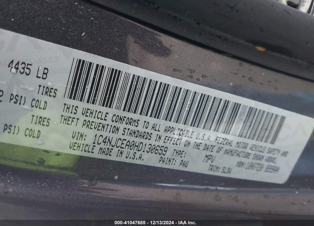 2017 JEEP COMPASS HIGH ALTITUDE FWD VIN: 1C4NJCEA0HD130659