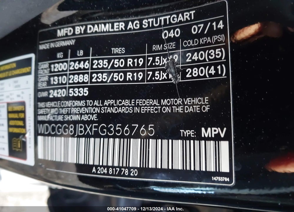 2015 MERCEDES-BENZ GLK 350 4MATIC VIN: WDCGG8JBXFG356765