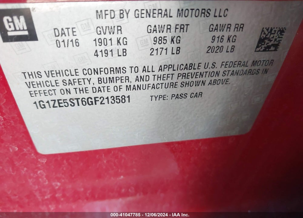 2016 CHEVROLET MALIBU 1LT VIN: 1G1ZE5ST6GF213581