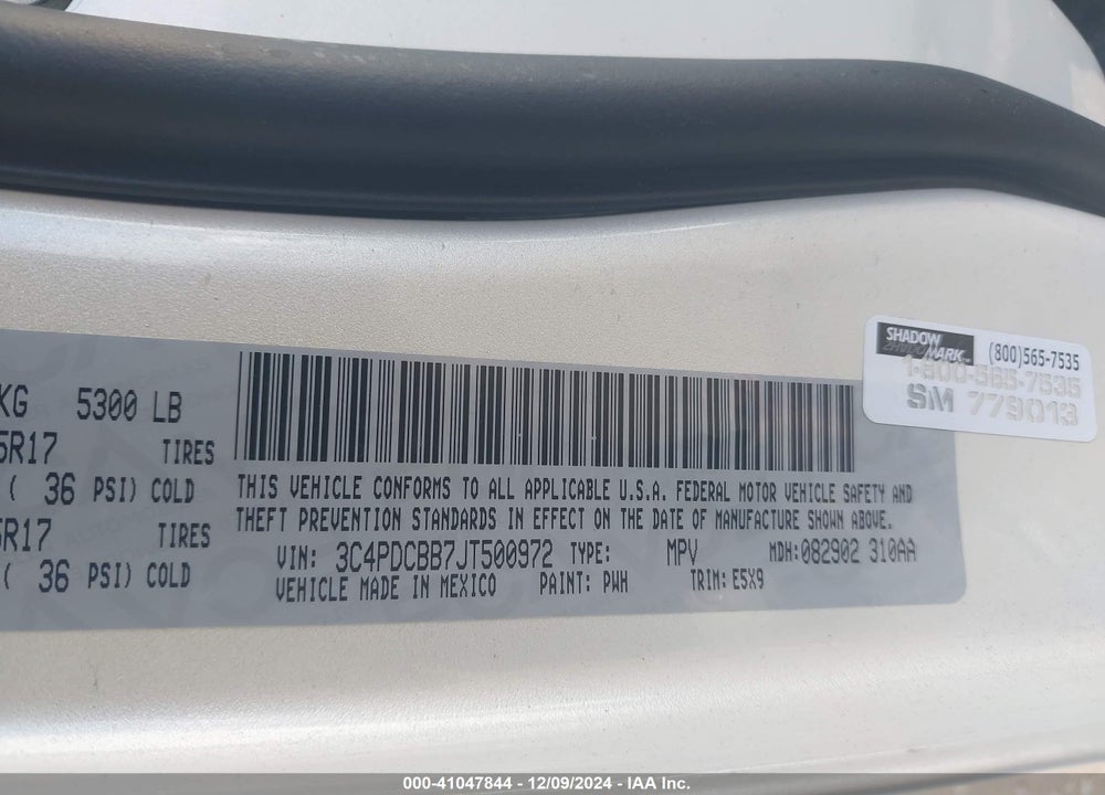 2018 DODGE JOURNEY SXT VIN: 3C4PDCBB7JT500972