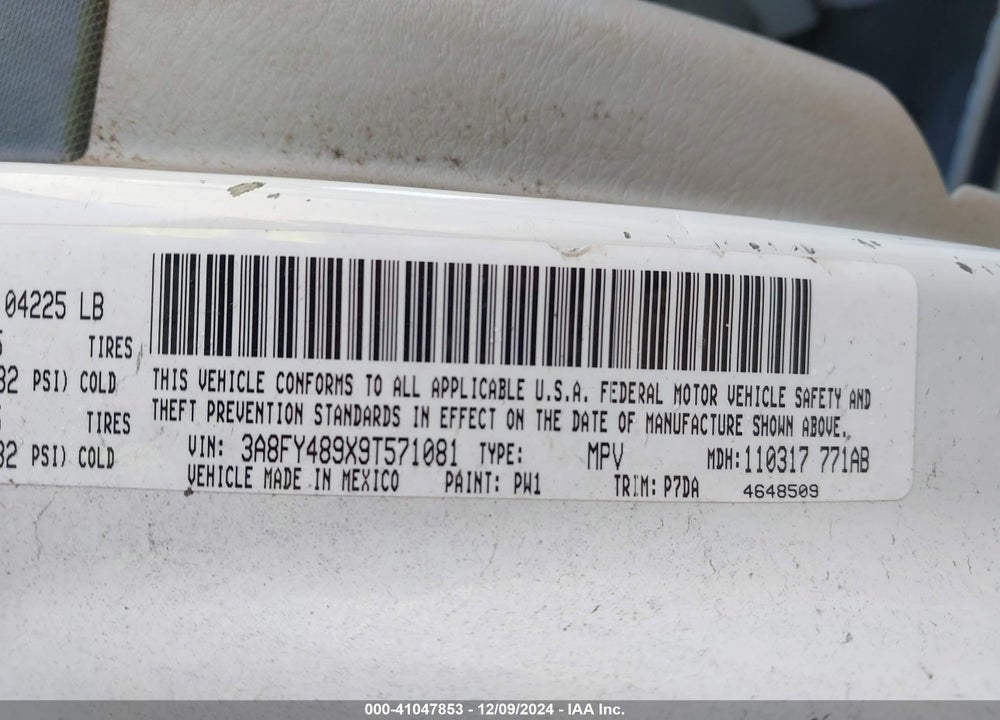 2009 CHRYSLER PT CRUISER LX VIN: 3A8FY489X9T571081