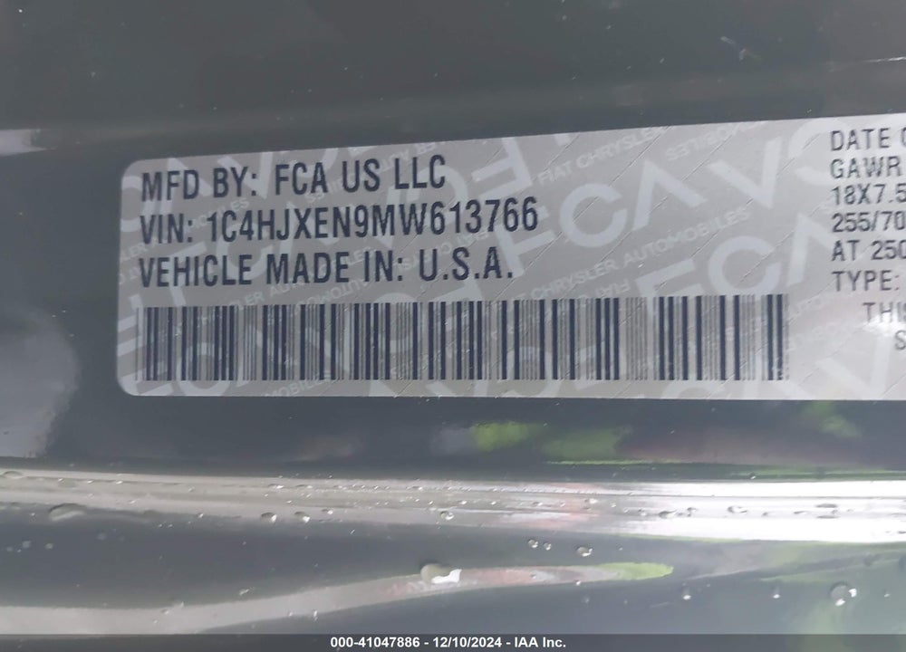 2021 JEEP WRANGLER UNLIMITED SAHARA 4X4 VIN: 1C4HJXEN9MW613766
