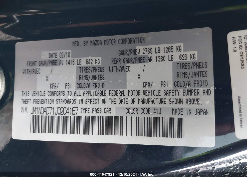 2018 MAZDA MX-5 MIATA GRAND TOURING VIN: JM1NDAD71J0204167