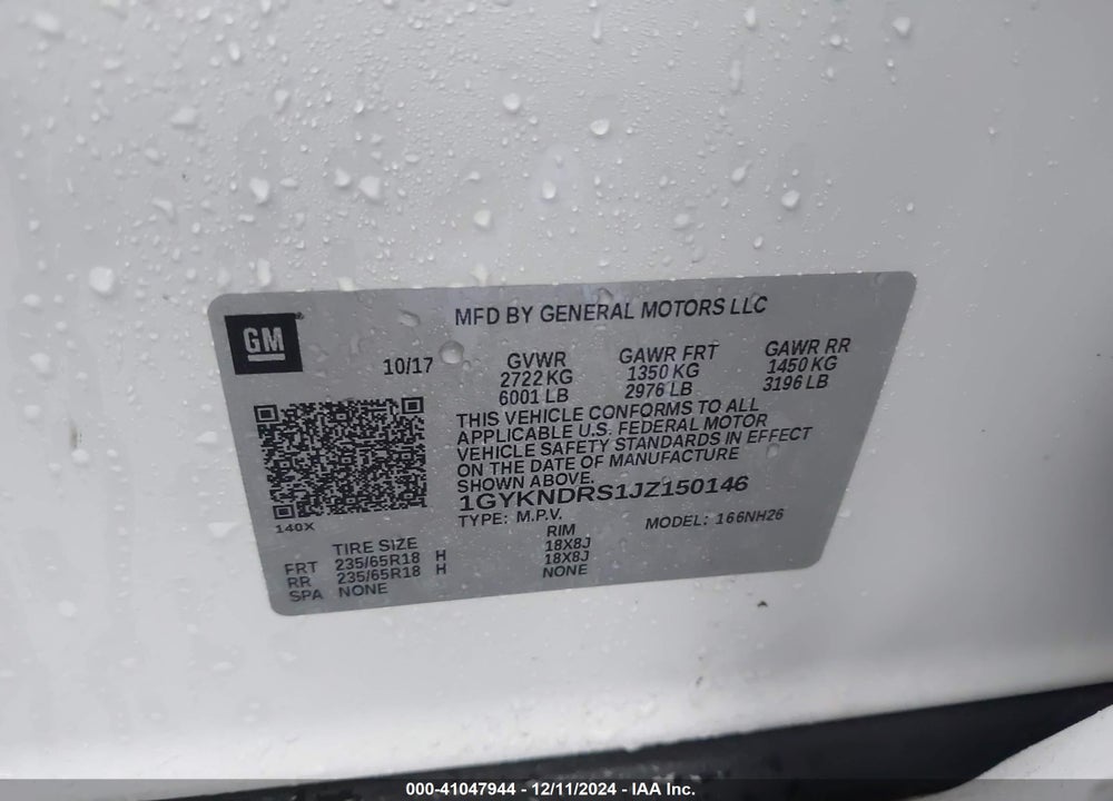 2018 CADILLAC XT5 LUXURY VIN: 1GYKNDRS1JZ150146