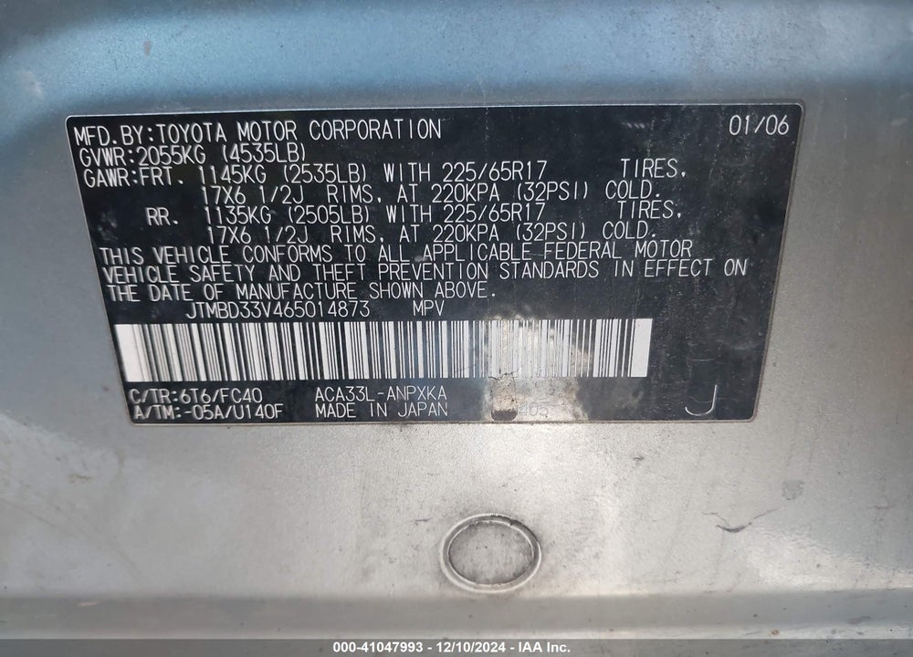 2006 TOYOTA RAV4 VIN: JTMBD33V465014873