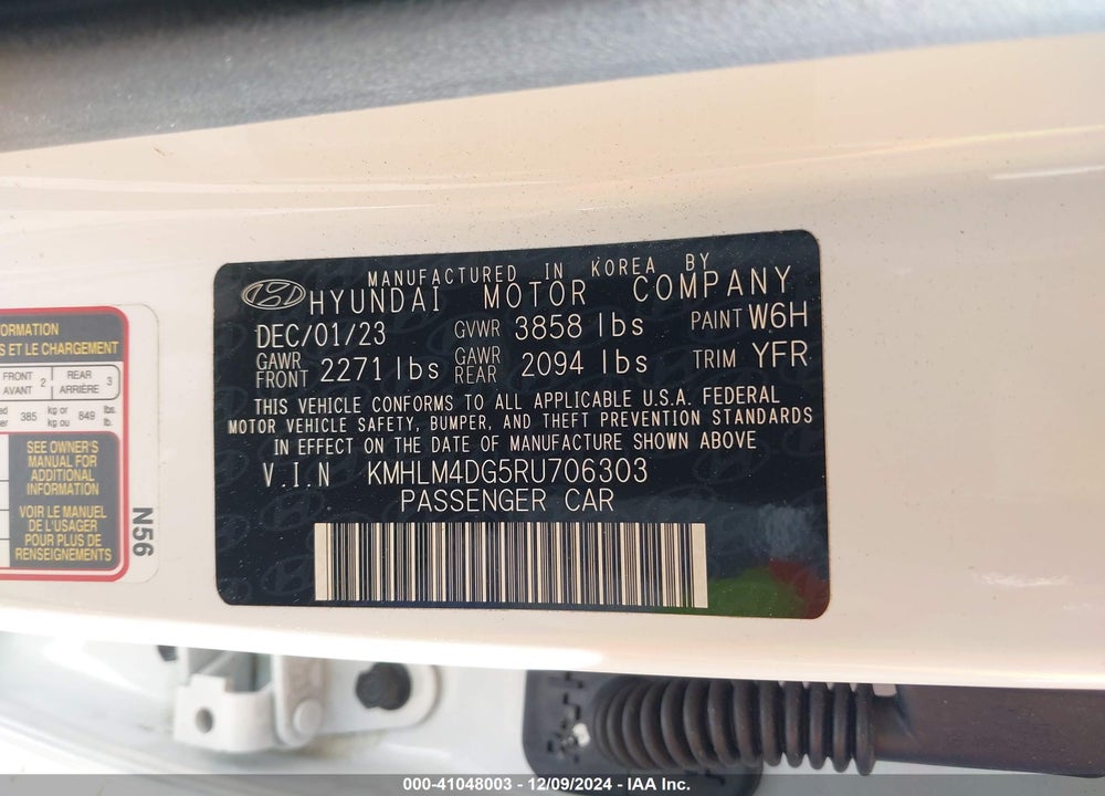 2024 HYUNDAI ELANTRA SEL VIN: KMHLM4DG5RU706303