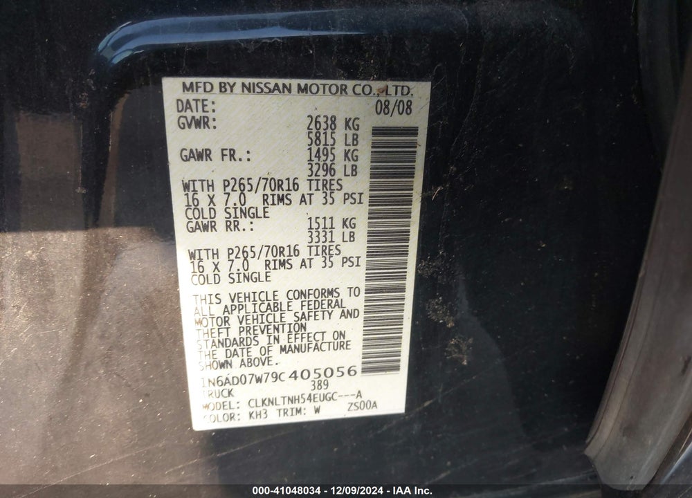 2009 NISSAN FRONTIER SE VIN: 1N6AD07W79C405056