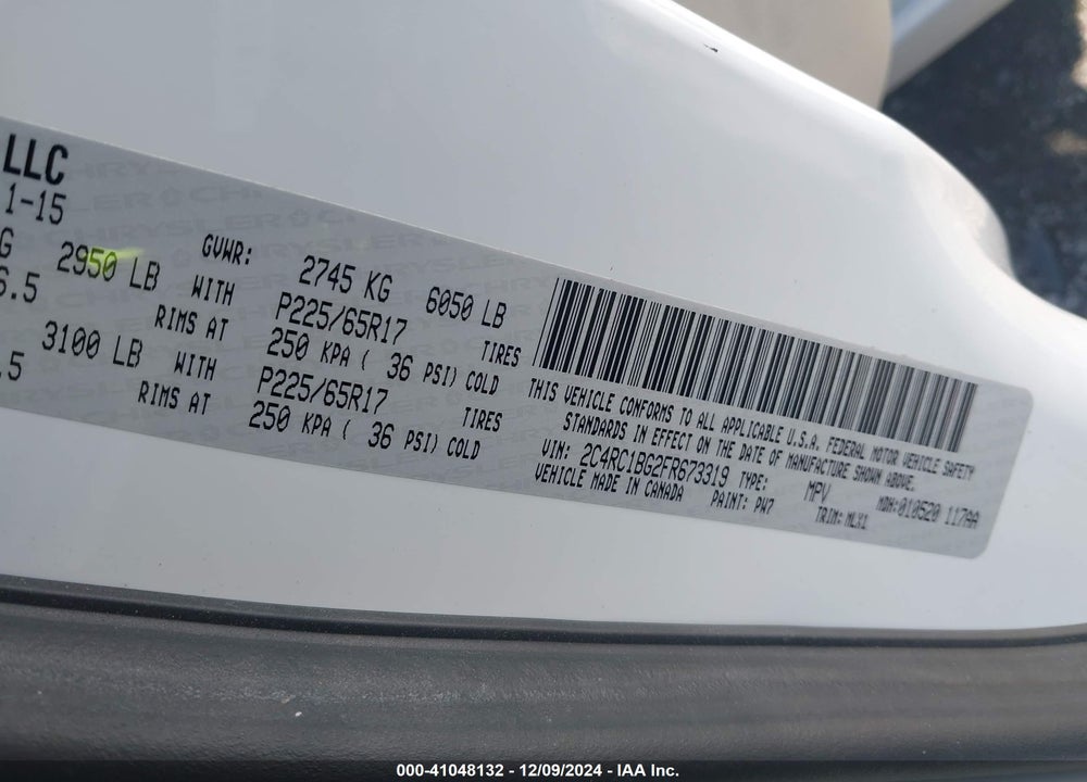 2015 CHRYSLER TOWN & COUNTRY TOURING VIN: 2C4RC1BG2FR673319