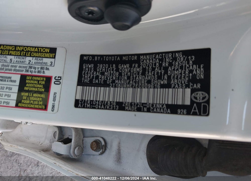 2014 TOYOTA COROLLA LE VIN: 2T1BURHE7EC009616