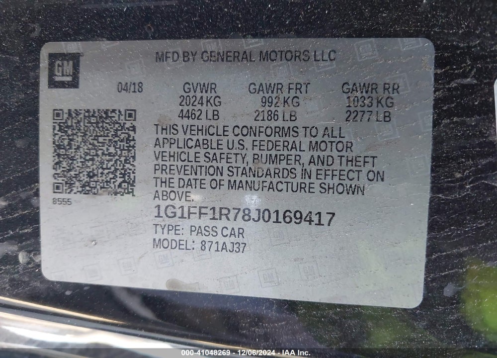 2018 CHEVROLET CAMARO 1SS VIN: 1G1FF1R78J0169417