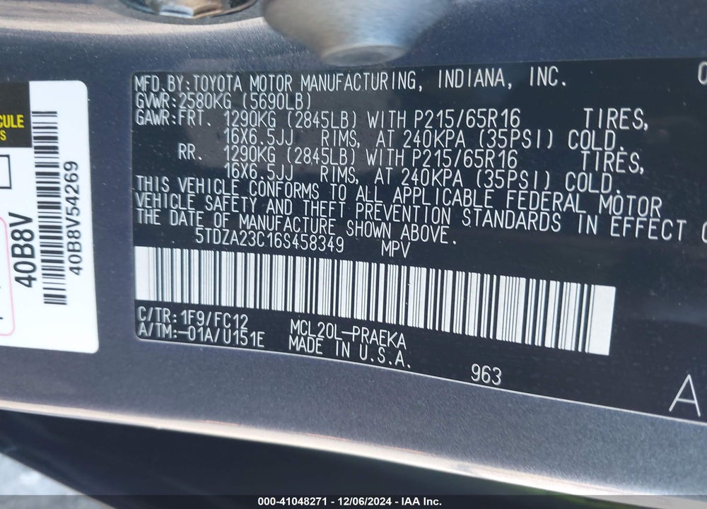 2006 TOYOTA SIENNA LE VIN: 5TDZA23C16S458349