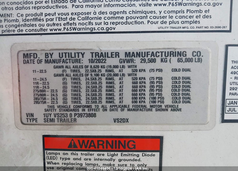 2023 UTILITY TRAILER MFG UNKNOWN VIN: 1UYVS2530P3973808