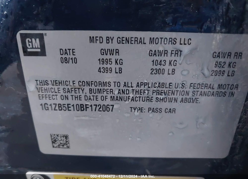 2011 CHEVROLET MALIBU LS VIN: 1G1ZB5E10BF172067