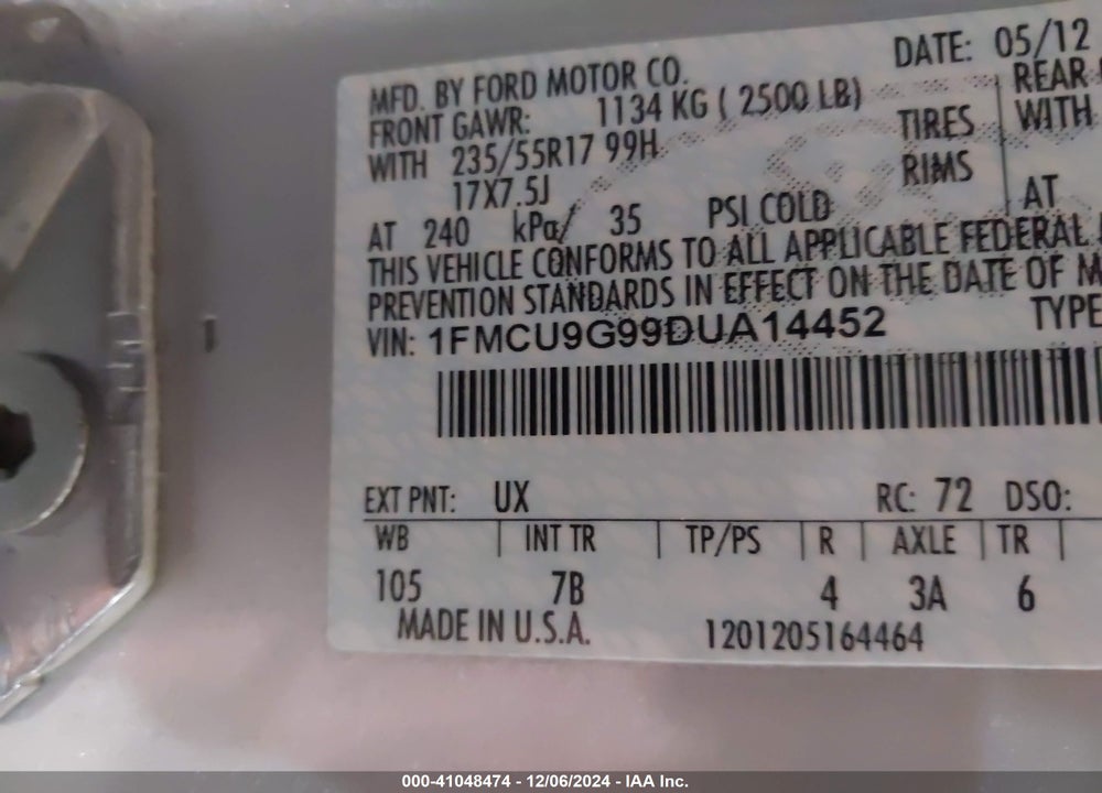 2013 FORD ESCAPE SE VIN: 1FMCU9G99DUA14452