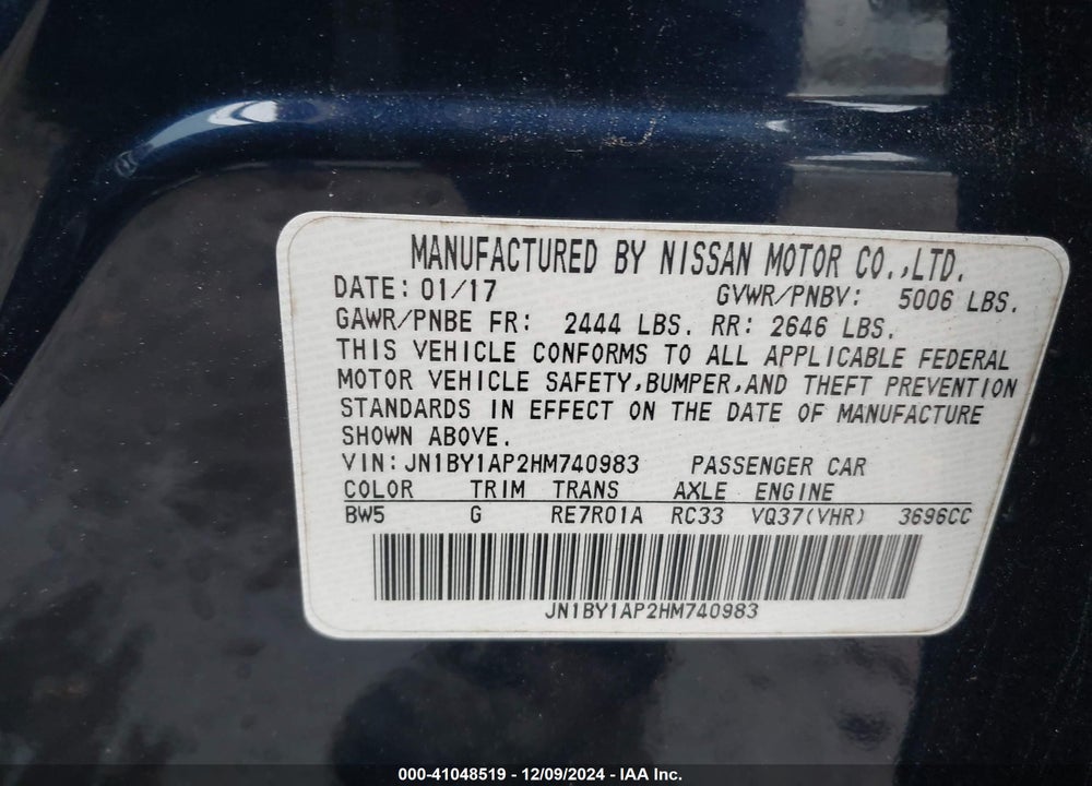 2017 INFINITI Q70 3.7 VIN: JN1BY1AP2HM740983