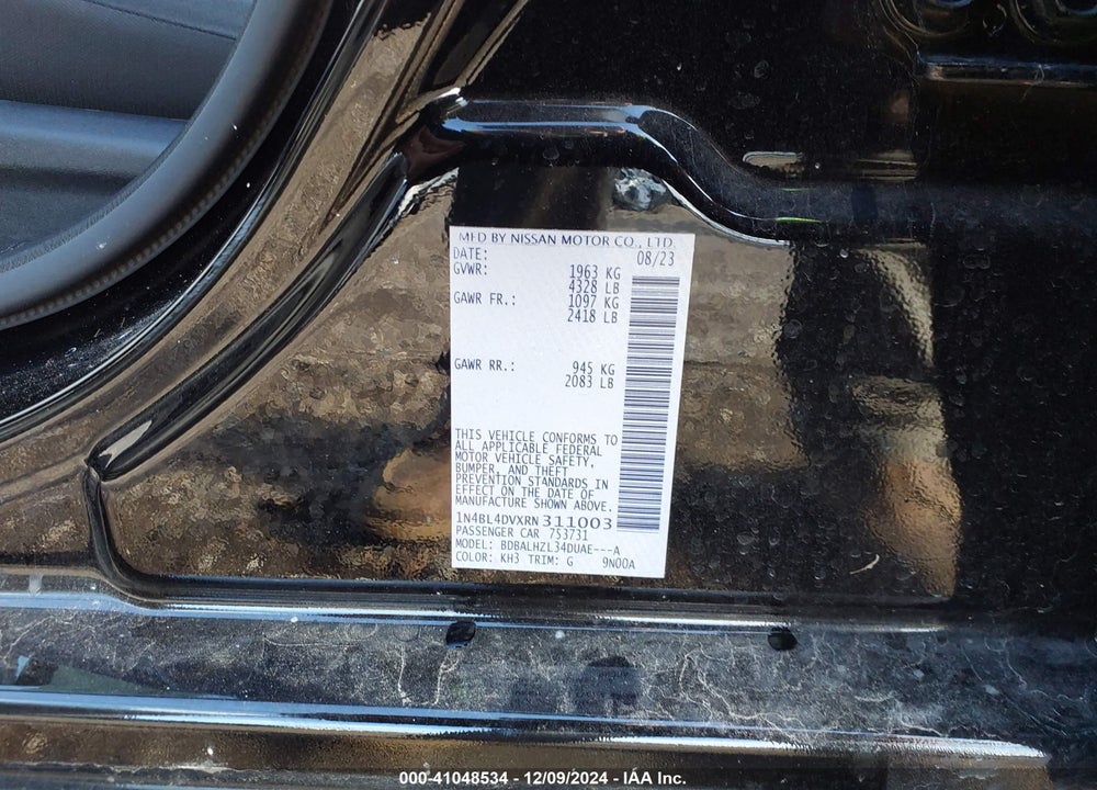 2024 NISSAN ALTIMA SV FWD VIN: 1N4BL4DVXRN311003