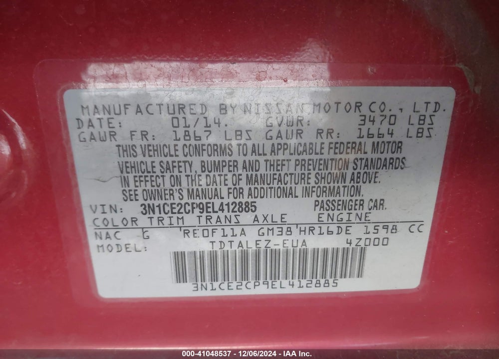 2014 NISSAN VERSA NOTE SV VIN: 3N1CE2CP9EL412885