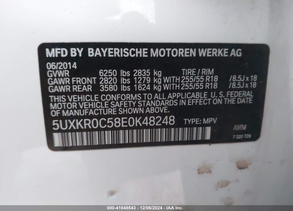 2014 BMW X5 XDRIVE35I VIN: 5UXKR0C58E0K48248
