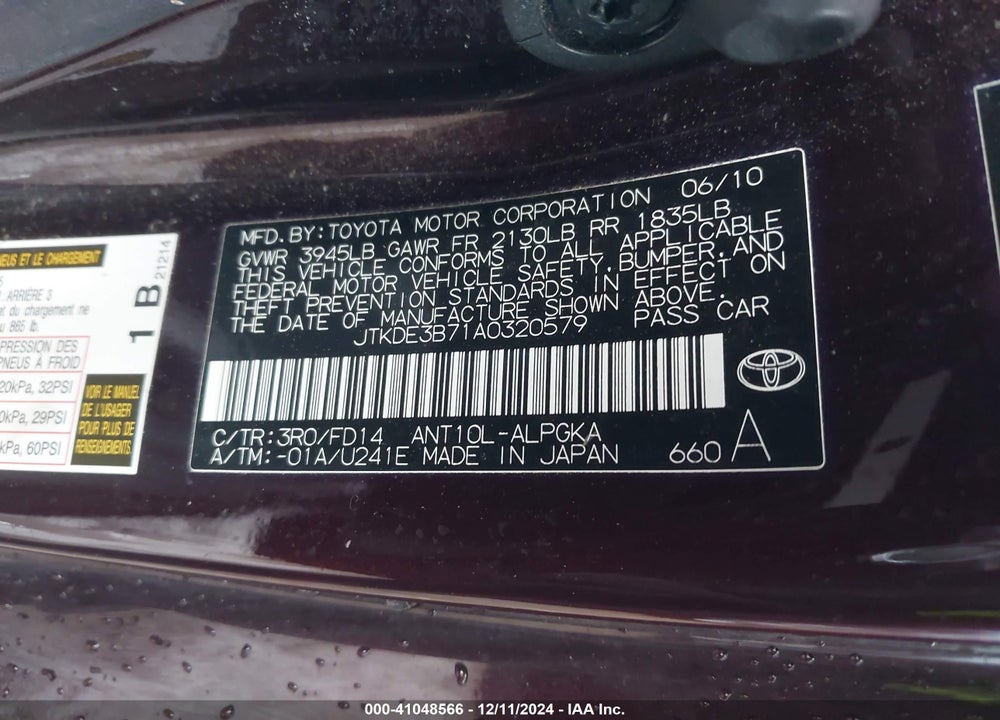 2010 SCION TC VIN: JTKDE3B71A0320579