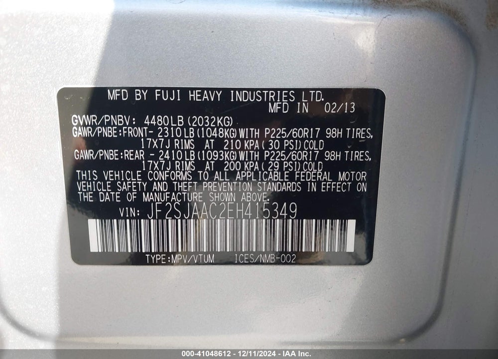 2014 SUBARU FORESTER 2.5I VIN: JF2SJAAC2EH415349