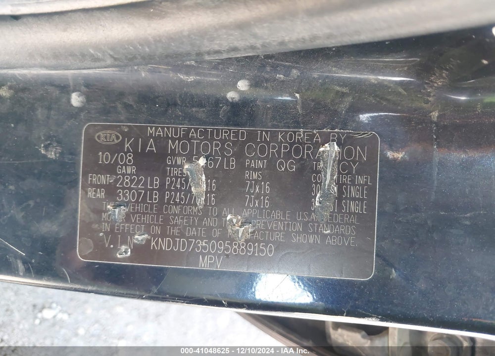 2009 KIA SORENTO LX BASE VIN: KNDJD735095889150