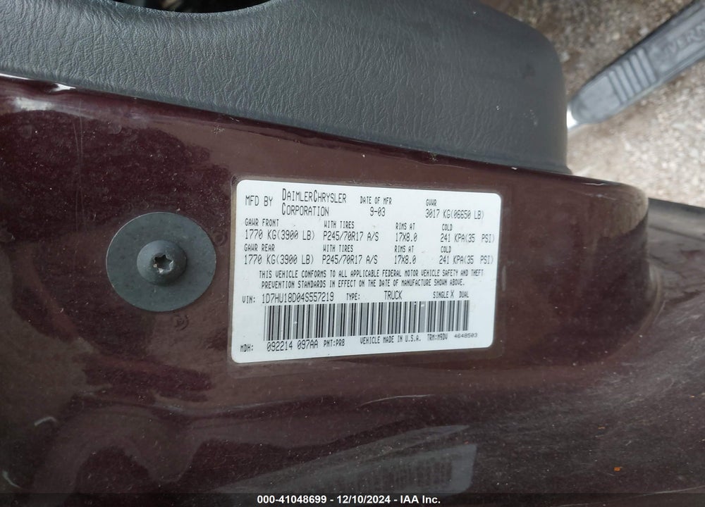 2004 DODGE RAM 1500 SLT/LARAMIE VIN: 1D7HU18D04S557219