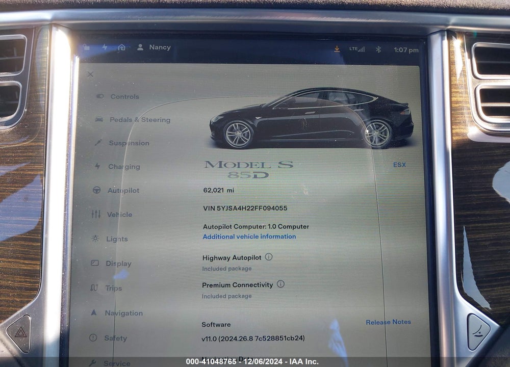 2015 TESLA MODEL S 70D/85D/P85D VIN: 5YJSA4H22FF094055