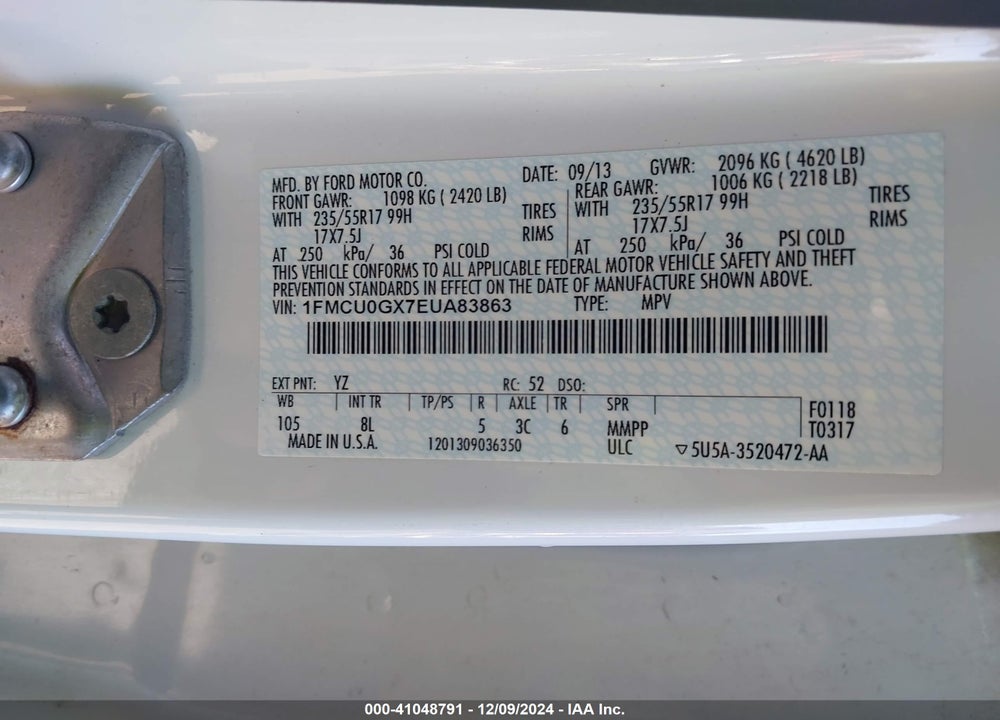 2014 FORD ESCAPE SE VIN: 1FMCU0GX7EUA83863