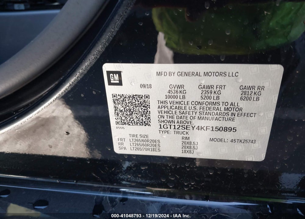 2019 GMC SIERRA 2500HD DENALI VIN: 1GT12SEY4KF150895