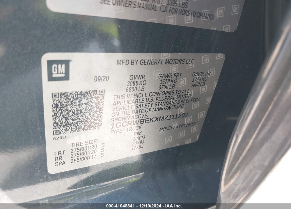 2021 CHEVROLET SILVERADO 1500 2WD STANDARD BED CUSTOM VIN: 1GCRWBEKXMZ111202