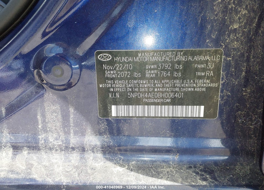2011 HYUNDAI ELANTRA GLS VIN: 5NPDH4AE0BH006401
