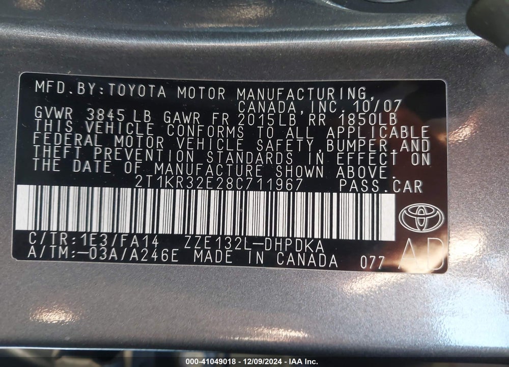 2008 TOYOTA MATRIX VIN: 2T1KR32E28C711967