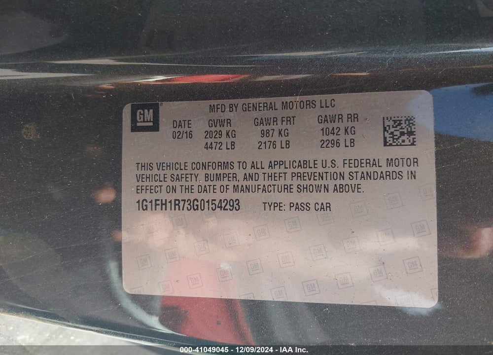 2016 CHEVROLET CAMARO 2SS VIN: 1G1FH1R73G0154293