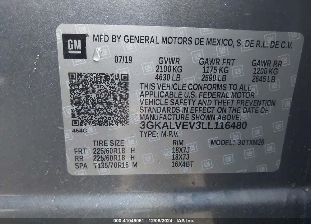 2020 GMC TERRAIN AWD SLT VIN: 3GKALVEV3LL116480