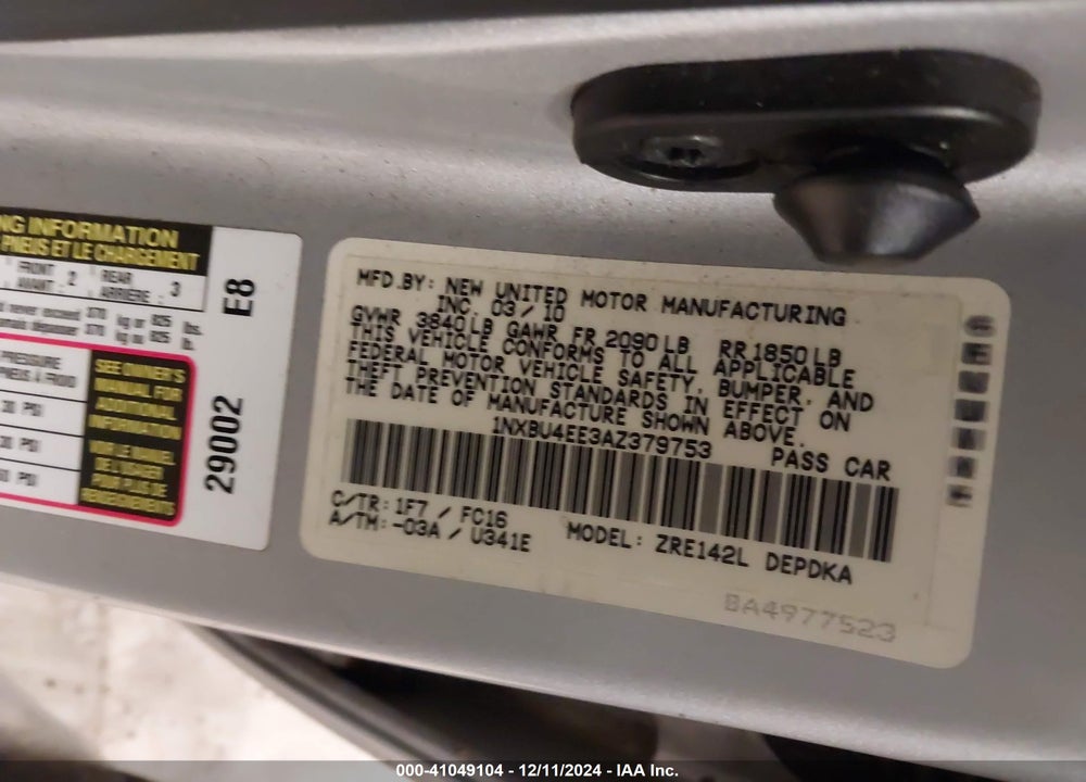 2010 TOYOTA COROLLA LE VIN: 1NXBU4EE3AZ379753