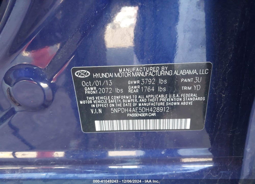 2013 HYUNDAI ELANTRA VIN: 5NPDH4AE5DH428912
